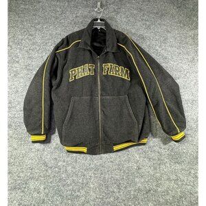 Phat Farm mens XLarge reversable wool blend varsity jacket Grey, yellow and blac